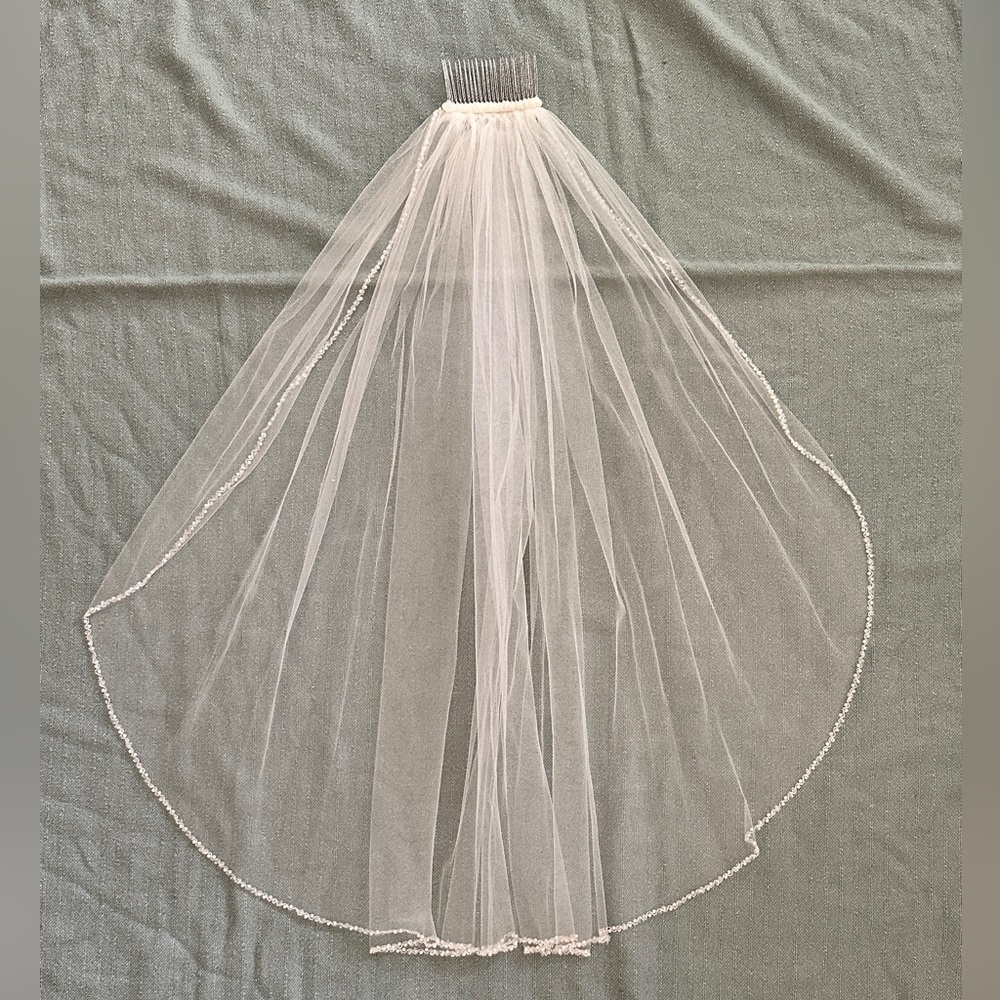 Fingertip Length Wedding Veil with Pearl, Sequin, and Beading detail, Ivory